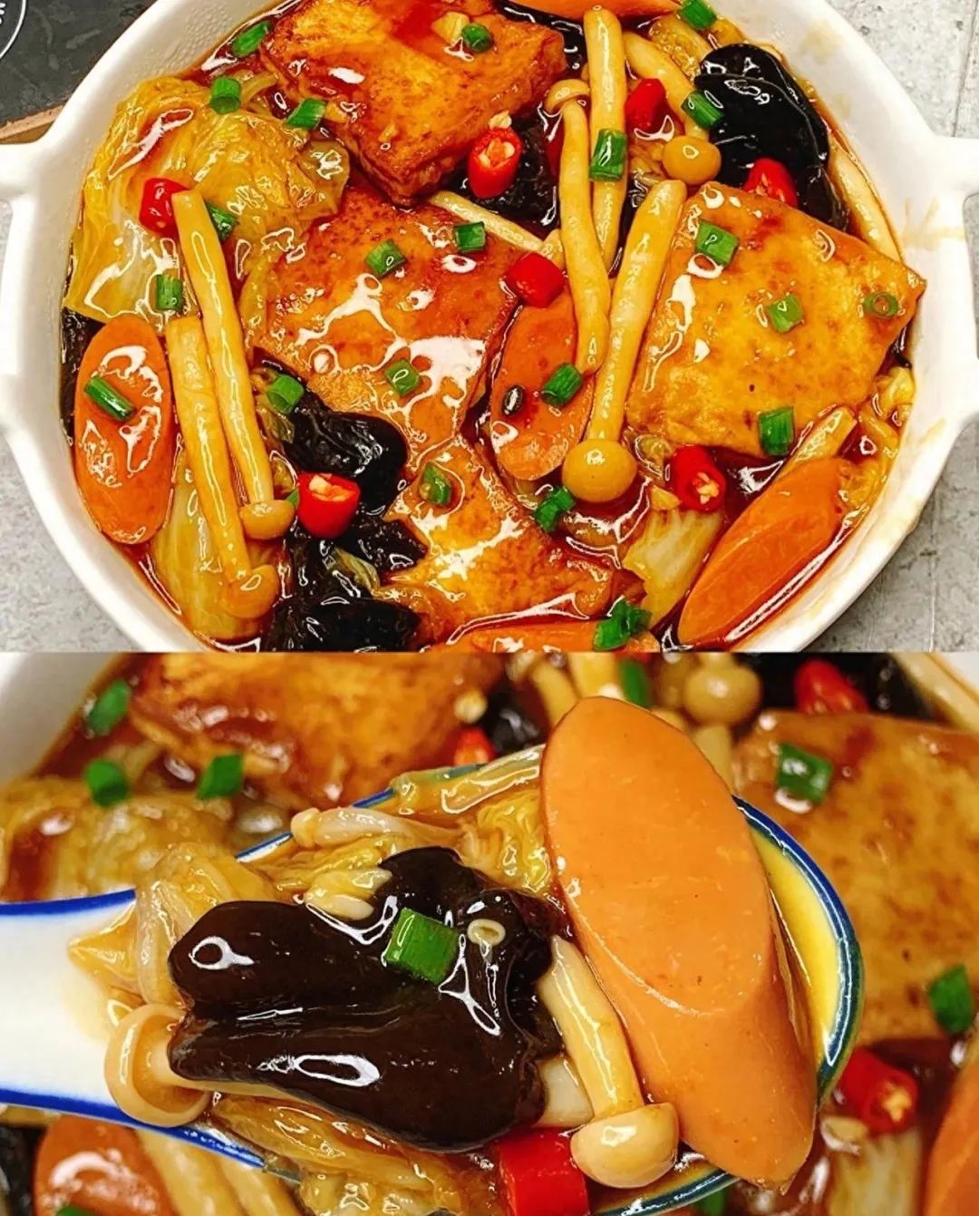 菌菇白菜豆腐煲的做法