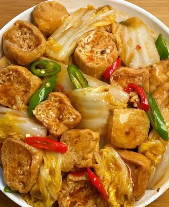 娃娃菜焖豆腐的做法