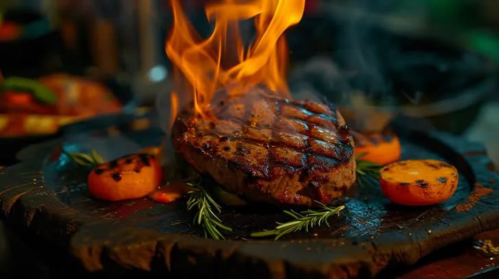 火焰包裹的肉排