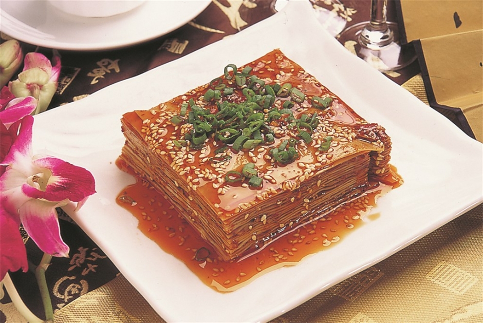 千层宝塔肉美食图片 千层豆腐凉菜菜谱大全